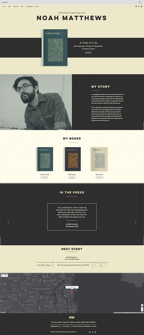 Author Website Template Writer Portfolio Website, Author Website Ideas, Book Author Website Design, Book Website Design Inspiration, Portfolio Website Design Inspiration Layout, Storytelling Website Design, About The Author Template, Author Website Design Inspiration, Writer Website Design