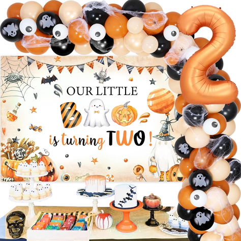 Halloween 2nd Birthday Decorations Boy Retro Our Little Boo Is Turning Two Backdrop Decorations Black and Orange Halloween Balloon Garland Spider Vintage Party Decoration for 2 Year Old Birthday #ad #ourlittlebooisturningtwo #ourlittlebooisturning2 #twospooky #booim2 #booimtwo #booiamtwo #2ndbirthdayparty #2ndbirthdaypartyideas #2ndbirthdaypartythemes #halloween #halloweenbirthdayparty Little Boo Is Turning Two, Boo Is Turning Two, 2nd Birthday Decorations, Halloween Balloon Garland, Spider Vintage, Vintage Party Decorations, 2 Birthday Party, Halloween Balloon, Birthday Party Boy