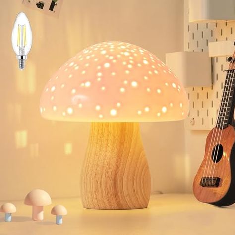 BOHON Mushroom Lamp, Ceramic Bedside Table Lamp for Bedroom Nightstand, Vintage Cute Night Light, Small Lamp for Living Room Kids Desk Home Decor Girls Mother's Day Gifts, LED Bulb Included, Pink Mushroom Bedroom, Nightstand Vintage, Girls Lamp, Lamp Ceramic, Cute Night Lights, Kids Desk, Mushroom Lights, Bedroom Nightstand, Fantasy Rooms