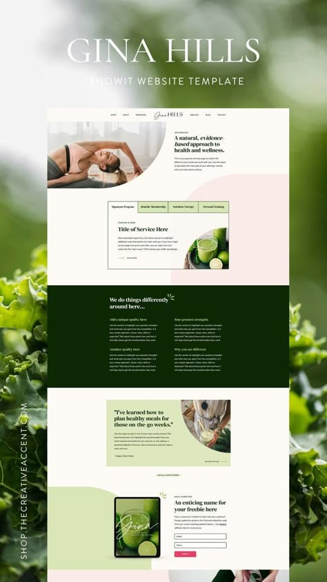 Health Website Design Inspiration, Website Design Coaching, Calming Website Design, Health And Wellness Website Design, Green And Pink Website Design, Wellness Center Website Design, Beauty And Wellness Website Design, Naturopath Website Design, Nutrition Website Design