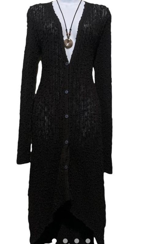 Gothic Cardigan Outfit, Goth Aesthetic Accessories, Long Black Dress With Cardigan, Gothic Bimbocore Outfits, Romantic Goth Outfits Dresses, Warm Goth Outfit, Hippie Goth Fashion, Whismgothic Outfits, Long Black Cardigan Outfit