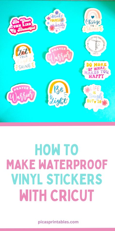 Learn a simple hack to make waterproof vinyl stickers with your Cricut. I'll show you step-by-step how to make these cute stickers. Stickers With Cricut, Printable Vinyl Sticker Paper, Waterproof Vinyl Stickers, How To Make Stickers, Vinyl Sticker Paper, Diy Cricut, Vinyl Paper, Diy Door, How To Make Diy