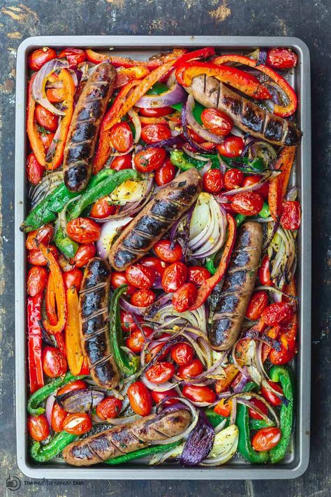 Moroccan Chicken Recipe, Sausage Peppers And Onions, Sausage Peppers, The Mediterranean Dish, Sausage Dishes, Italian Herbs, Sausage Bake, Easy Mediterranean Diet Recipes, Sausage And Peppers