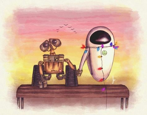 Wall-e and Eva ❤ Walle And Eva Drawing, Wall-e Painting, Walle Drawings, Wall E Drawing, Walle And Eve, Walle Y Eva, Walle And Eva, Wall E Movie, Wall E And Eve