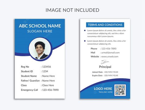 Premium Vector | Creative student id card template design premium vector Student Id Card Template, Student Id Card, Id Card Design, Abc School, Student Id, School Id, Id Card Template, Blur Photo Background, Emergency Call