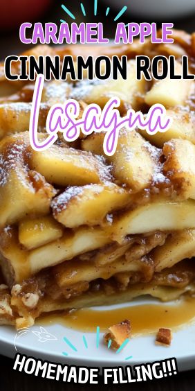 Caramel Apple Cinnamon Roll Lasagna Apple Lasagna, Cinnamon Rolls Caramel, Cinnamon Roll Lasagna, Carrot Cake Cheesecake Recipe, Peach Pound Cakes, Cinnamon Roll Icing, Caramelized Apples, Cinnamon Apple Pie, Caramel Apples Easy