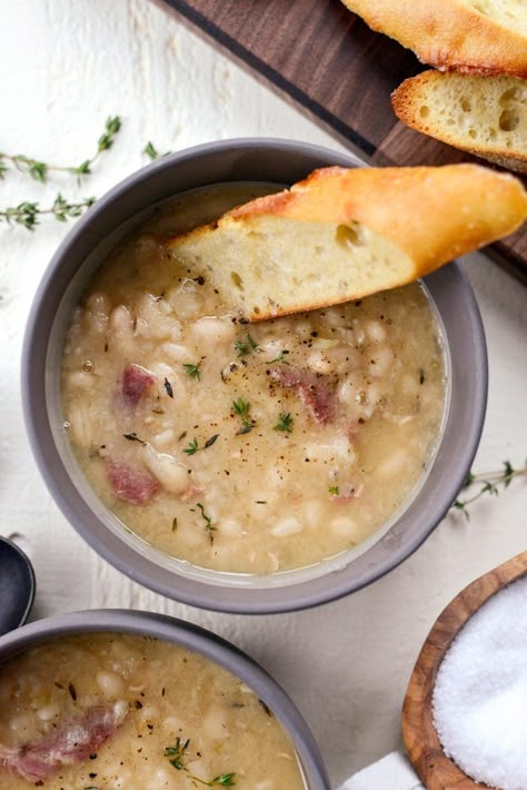 White Bean and Ham Soup - Simply Scratch Hambone Soup, White Bean Ham Soup, Ham And White Bean Soup, White Bean And Ham Soup, White Bean And Ham, Bean And Ham Soup, White Beans And Ham, Ham Soup Recipes, Ham Bone Soup