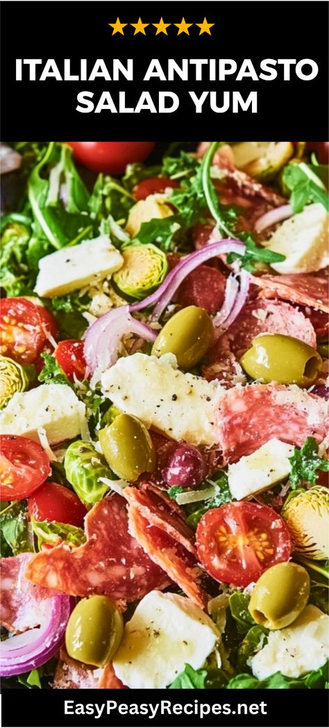 Looking for a fresh twist on a classic salad? This Delicious Italian Antipasto Brussels Sprouts Salad is packed with full flavors and perfect for any occasion. Imagine crunchy Brussels sprouts mingling with cheese, olives, and tangy dressing creating a vibrant dish everyone will adore. Ideal as a summer side dish or a fancy appetizer to surprise your guests. It’s simple to make and offers a unique take on traditional antipasto salads! Bring some pizzazz to your plate either for meal prep or entertaining. Perfectly healthy and flavorful! Healthy Antipasto Salad, Italian Salads Antipasto, Italian Salad Recipes For Dinner, Italian Christmas Salad, Italian Side Dishes Vegetables, Barata Salad, Taverna Salad, Italian Vegetable Side Dishes, Italian Salads For Parties