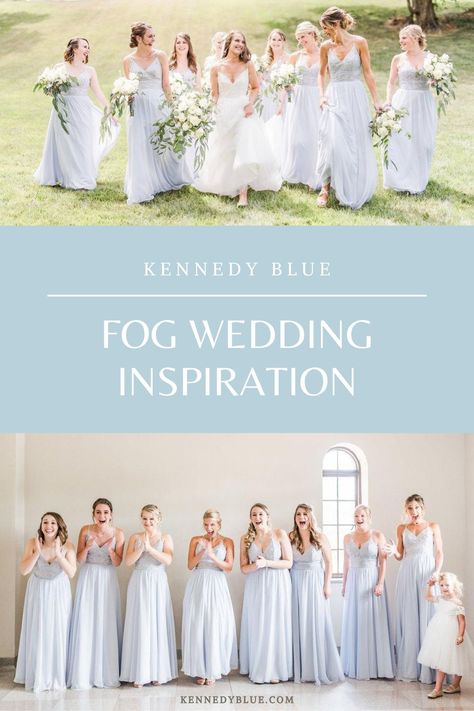 Fog Bridesmaid Dresses, Ice Blue Bridesmaid Dress, Pastel Blue Wedding, Chiffon Skirts, Blue Fog, Stunning Wedding Venues, Bridesmaids Dress Inspiration, Embroidered Lace Top, Fog Blue