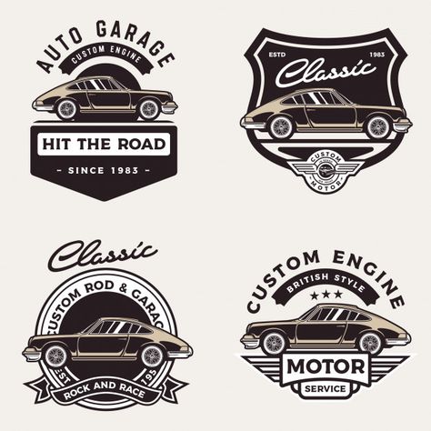 Car badge set | Premium Vector #Freepik #vector #car #design #badge #grunge Garage Branding, Studio Logo Ideas, Taxi Logo, Rv Logo, Classic Cars Birthday Party, Car Vector Illustration, C130 Hercules, Classic Car Photoshoot, Garage Logo