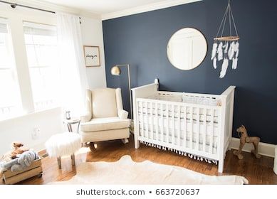 Nursery Design Ideas, Boy Nursery Design, Blue Accent Wall, Baby Boy Room Themes, Gender Neutral Baby Nursery, Blue Accent Walls, Stylish Bedroom Design, White Crib, Baby Room Themes