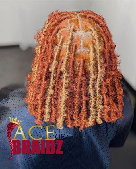 Faux Soft Locs Color Ideas, Cute Long Knotless Braids With Color, Red And Blonde Butterfly Locs, Peekaboo Soft Locs Red, Dyed Faux Locs, Copper Butterfly Locs, Butterfly Locs, Faux Locs Hairstyles, Cute Braided Hairstyles