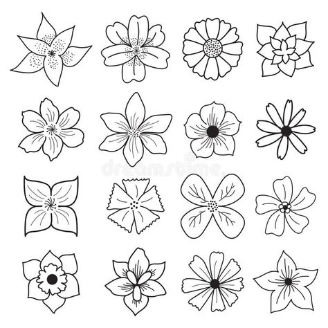 Small Flower Designs Drawing, Hand Drawn Flowers Simple, Different Types Of Flowers To Draw, Easy Doodle Art Flower, Sketch Flowers Simple, Different Types Of Flowers Drawing, Flower Outline Drawing Simple, Types Of Flowers Drawing, Flower Drawing Design Simple