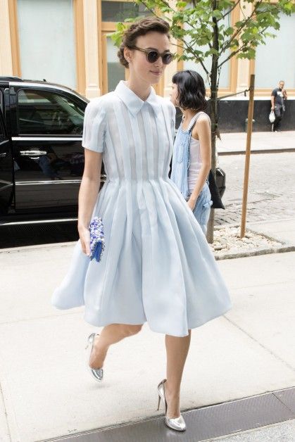 Keira Knightley Style, Kiera Knightly, Boss Dress, Valentino Gowns, Whimsical Dress, Pleated Shirt Dress, Baby Blue Dresses, Evolution Of Fashion, Elegant Outfits