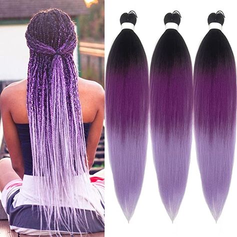 Purple Ombre Braiding Hair Pre Stretched Human Colored Hair Extensions for Braiding Pre Stretched Braiding Hair Ombre 26 inch Micro Box Braid Prestretched Braiding Hair (3 Packs) Purple Braiding Hair, Purple Hair Extensions, Pre Stretched Braiding Hair, Jumbo Braiding Hair, Ombre Braid, Braiding Hair Extensions, Colored Hair Extensions, Colored Braids, Hair Ombre