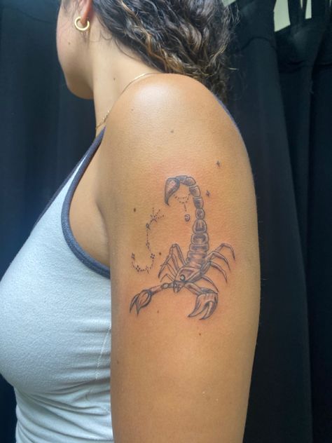 Scorpion Shoulder Tattoos For Women, Scorpio Spiritual Tattoo, Scorpio Rib Tattoo, Scorpio Shoulder Tattoo, Scorpio Tattoo Black Women, Scorpion Tattoo Placement, Tattoo Ideas Female Scorpio, Scorpio Rising Tattoo, Scorpio Spine Tattoo