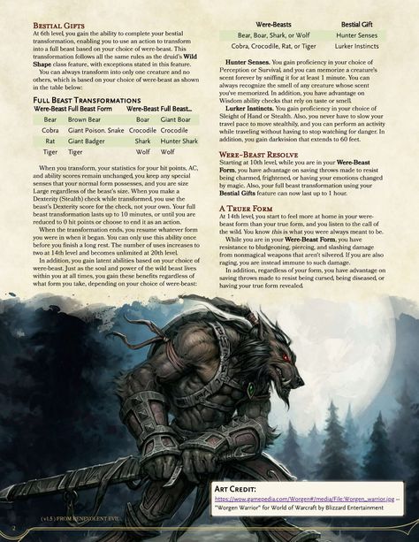 Three Subclasses for Lycanthropes (and Vampires) — DND Unleashed: A Homebrew Expansion for 5th Edition Dungeons and Dragons Barbarian Druid, Wild Hunter, Dungeons And Dragons Races, Advanced Dungeons And Dragons, Dnd Races, Dungeon Master's Guide, Dnd Classes, Dungeons And Dragons Classes, Dnd Dragons