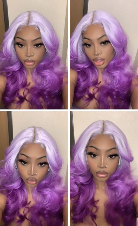 Purple Hair Black Women, Purple Braces, Baddie Hair, Girl With Purple Hair, Light Purple Hair, Wavy Wigs, Lilac Hair, Dyed Hair Inspiration, Lavender Hair