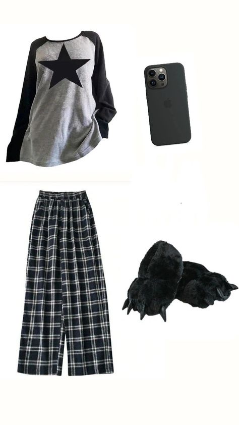 Emo Pijama, What To Wear With Pajama Pants, Cute Outfits To Sleep In, Emo Pajamas Aesthetic, Dark Pajamas Aesthetic, Grunge Pajamas Outfit, Pj Inspo Aesthetic, Grunge Pajamas Aesthetic, Pjamamas Outfit Y2k