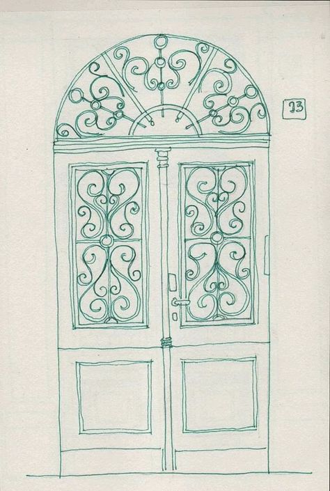 Closed Door Drawing, Door Doodle Art, Fancy Door Drawing, Cool Sketch Ideas Vintage, Doorknob Drawing, Door Illustration Drawings, Door Tattoo Ideas, Old Door Drawing, Door Design Drawing