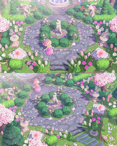 Aesthetic Animal Crossing Island Layout, Acnh Museum Exterior Fairycore, Fairycore Animal Crossing Villagers, Animal Crossing Fairycore Entrance, Animal Crossing Fairycore Ideas, Acnh Island Designs Fairycore, Animal Crossing Island Inspiration Pink, Acnh Island Designs Pink, Animal Crossing Fairy Garden