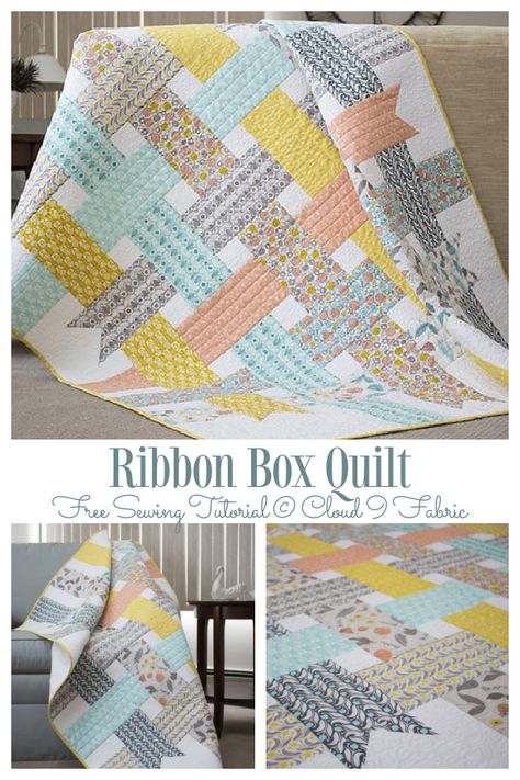 Ribbon Box Quilt Pattern Free, Ribbon Quilt Block, Ribbon Quilt Pattern Free, Fat Quarter Projects Quilt, Ribbon Box Quilt, Ribbon Quilt Pattern, Fat Quarter Baby Quilt, Fat Quarters Baby Quilt, Ribbon Quilts