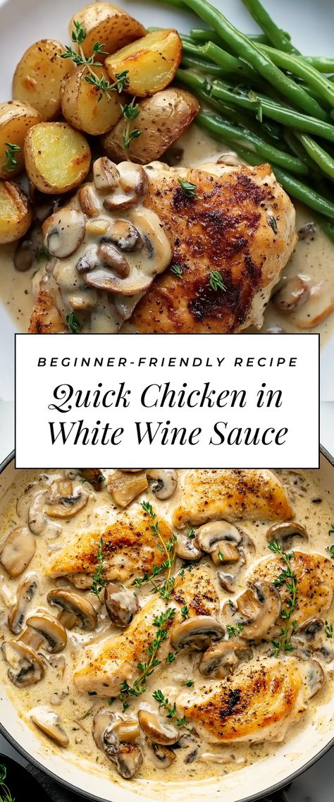 Image for Quick Chicken in White Wine Sauce Fancy Dinner Recipes For Family, Dinner For 4 Adults, Easy Fancy Dinner Recipes, Chicken In White Wine Sauce, Easy Fancy Dinner, Chicken In White Wine, Chicken White Wine Sauce, White Wine Sauce Recipes, Dinner For 4