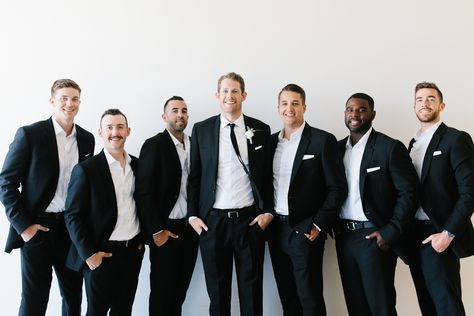 Groomsmen Black Suit No Tie, Groomsmen Attire Black No Tie, Groomsmen With No Ties, Black Suit No Tie Wedding, No Tie Groom, Groomsmen Attire No Tie, No Tie Groomsmen Attire, Suits No Tie, Groomsmen No Tie