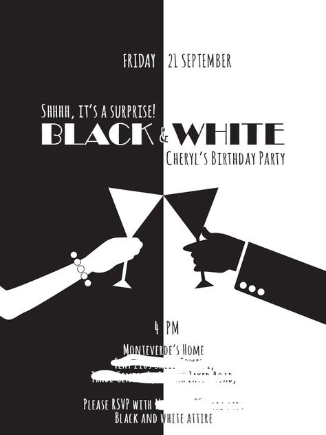 Black and White invitation Fiestas Black And White, Black And White Party Invitations, Black And White Ball, White Party Theme, Black White Party, Black White Parties, Our Adventure Book, 25th Birthday Parties, Black And White Party