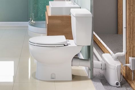 Saniflo Toilet Systems Macerating Toilet, Basement Bathroom Plumbing, Upflush Toilet, Basement Toilet, Small Basement Bathroom, Basement Bathroom Design, Basement Bathroom Remodeling, Add A Bathroom, Bathroom Remodel Cost