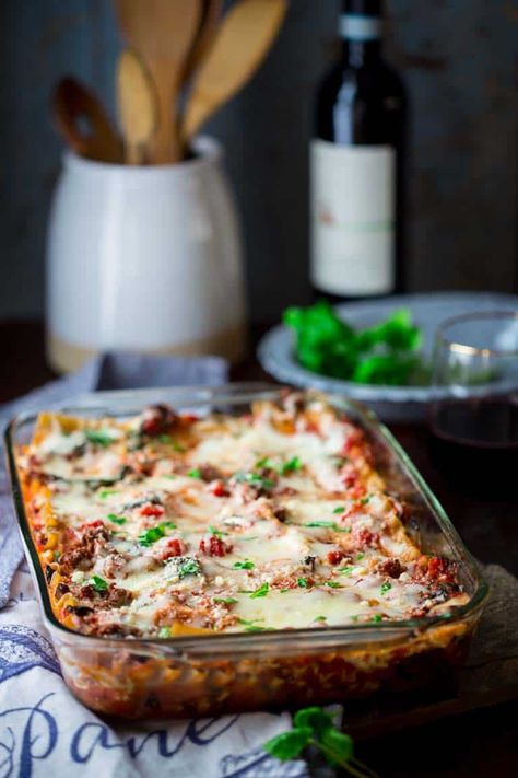 Healthy Beef Lasagna with Spinach and Basil | Gluten Free | Kid Friendly | Main Course | Dinner | Healthy Seasonal Recipes | Katie Webster Lasagna With Spinach, Beef Lasagna, Healthy Beef Recipes, Gluten Free Kids, Healthy Beef, Basil Recipes, Spinach Lasagna, Seasonal Recipes, Seasoning Recipes