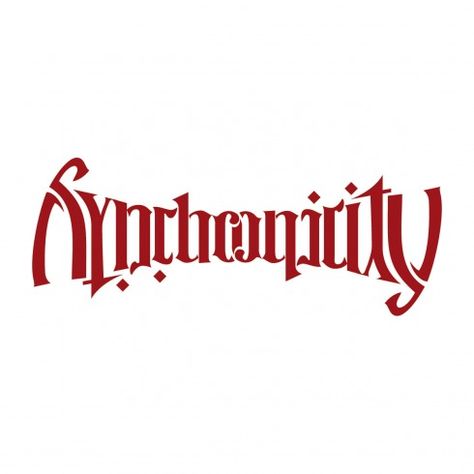 Synchronicity | unterart ambigram design Tattoo Ambigram, Sinner Quotes, Sister Tat, Ambigram Tattoo, Gothic Lettering, Z Tattoo, Flame Tattoos, Hand Lettering Alphabet, Calligraphy Letters