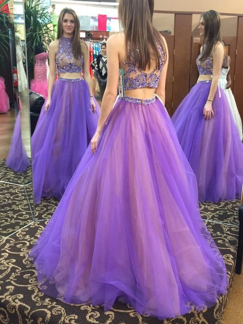 Light Purple Prom Dress, Two Piece Evening Dresses, Chic Prom Dresses, Lavender Prom Dresses, Purple Prom, Backless Evening Dress, Custom Prom Dress, Chic Gowns, Purple Prom Dress