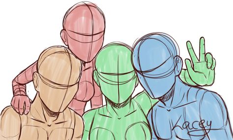 Drawing Reference Poses Friend Group, Four People Reference Pose, Drawing Templates 4 People, Group Of 4 Art Base, 4 Friend Poses Drawing, Group Pic Drawing Reference, Four Squad Drawing, Group Selfie Drawing Reference, Drawing Bases 4 People