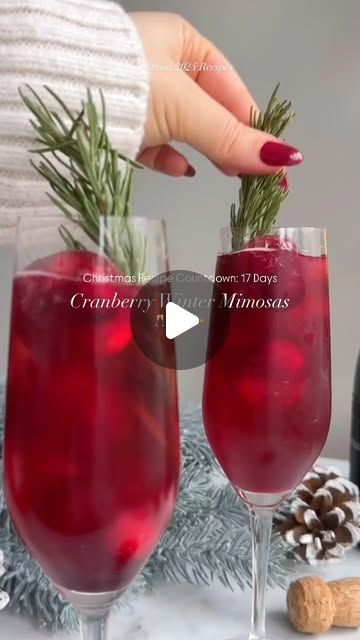 ChampagneAng | Ang Sturino on Instagram: "Holiday Recipe Countdown - 17 Days until Christmas 🎅🏼🌲 Today, we’re making cranberry ice cube mimosas—the perfect drink to sip on Christmas morning! 🥂✨ These festive cocktails are gorgeous, delicious, and practical—no watered-down mimosas while unwrapping gifts! Save this for your holiday celebrations!

Cranberry Ice Cube Mimosas Recipe:
❤️ Place 3–4 cranberries into each ice cube mold.
❤️ Fill the mold with cranberry juice.
❤️ Freeze and pop the cubes into your glasses.
❤️ Pour your favorite champagne or sparkling wine over the cubes.
❤️ Garnish with a rosemary sprig for an elegant holiday touch.

✨ Pro tip: Make the ice cubes ahead of time, and double-check they fit your mimosa glasses—trust me, it’s a holiday mishap you don’t want on Christm Holiday Mimosas Recipe, Cranberry Ice Cube Mimosa, Rosemary Ice Cubes, Holiday Mimosas, Mimosas Recipe, Mimosa Glasses, Cranberry Ice, Mimosa Recipe, Christmas Drink