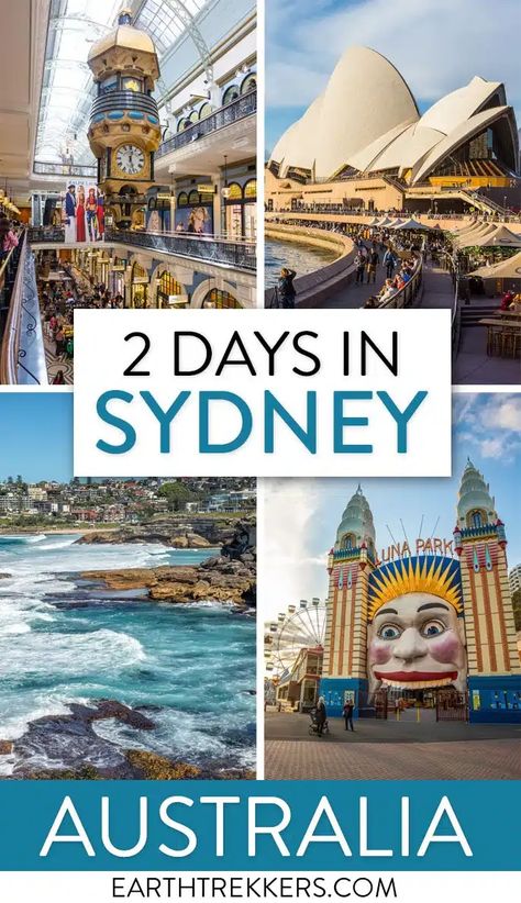 2 day Sydney, Australia itinerary. Best way to spend 2 days in Sydney, visiting the Sydney Harbour, Opera House, QVB, Bondi Beach, and doing the Coogee to Bondi Coastal Walk. Includes maps, photos, where to eat and stay, and helpful tips. Sydney Itinerary, Earth Trekkers, Sydney Travel Guide, Australia Packing List, Sydney Australia Travel, Sidney Australia, Things To Do In Sydney, Victoria Building, Australia Bucket List