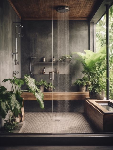 Jungle Bathroom, Unique Bathrooms, Japandi Bathroom, Second Bathroom, Interior Design Per La Casa, Green Architecture, Outdoor Bathrooms, Mansion Interior, Bathroom Inspiration Decor