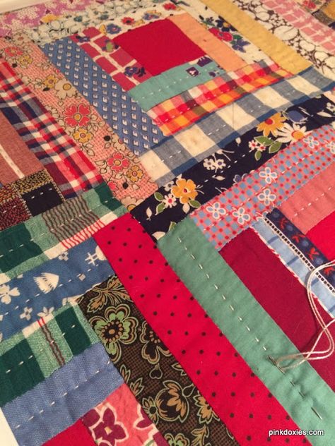 Hand Quilted Log Cabin Quilt, Flannel Log Cabin Quilts, Wonky Log Cabin Quilt, Vintage Log Cabin, Hand Quilting Designs, Patchwork Ideas, Crazy Quilt Stitches, Flannel Quilts, String Quilts