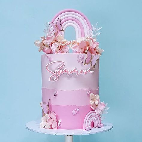 Amy's Little Cakery on Instagram: “I wasn't sure what design i was going to do when i started this one but happy with how it turned out for my brief of pink and pretty💕💕…” Butterfly Birthday Decorations, Paw Patrol Birthday Theme, Unique Birthday Cakes, Pink Birthday Cakes, Baby Cakes, Rose Cake, Butterfly Birthday, Cake Designs Birthday, Pink Birthday