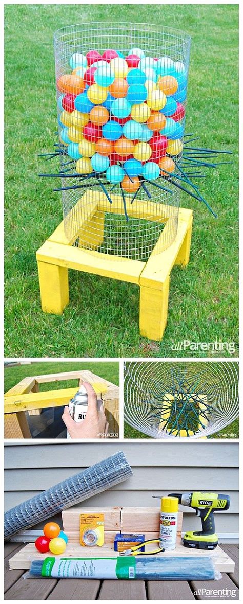 DIY Projects - Outdoor Games - DIY Giant Backyard KerPlunk Game Tutorial - fun for barbecues - cookouts - backyard birthday parties DIY Tutorial via allParenting Giant Backyard, Kerplunk Game, Backyard Entertainment, Backyard Decorating, Outdoor Party Games, Games Outdoor, Backyard Birthday Parties, Diy Entertainment, Backyard Birthday