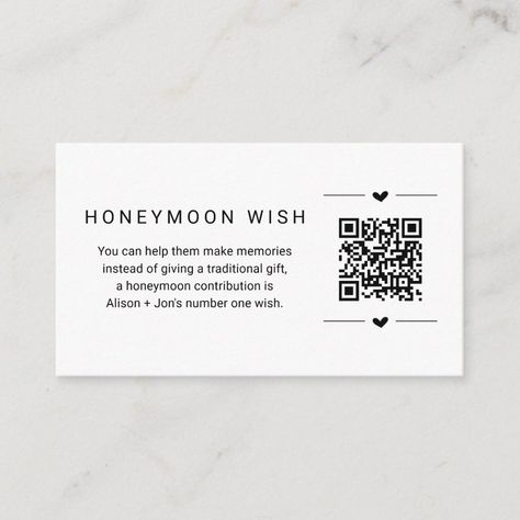 Honeymoon Wish / Fund Card w QR Code Insert  Zazzle Honeymoon Wish, Minimalist Background, Honeymoon Fund, One Wish, Couple Shower, A Poem, Enclosure Cards, Cherished Memories, Qr Code