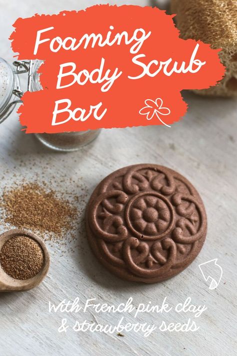 Make this scrub bar with French pink clay and strawberry seeds as a gift or for yourself! Check my blog for the full recipe and video tutorial 😉 #bodyscrubswithessentialoils #bodyscrubbar #zerowastecosmetics #zerowastebodyscrub #bodyscrubgift #bodyscrubhomemaderecipes #bodyscrubrecipes Homemade Scrub For Strawberry Skin, Diy Body Scrub For Strawberry Skin, Body Scrub For Strawberry Skin, Cookie Dough Body Scrub, Gingerbread Body Scrub, Foaming Body Scrub, Body Scrub Gift, Body Scrub Homemade Recipes, Strawberry Seeds