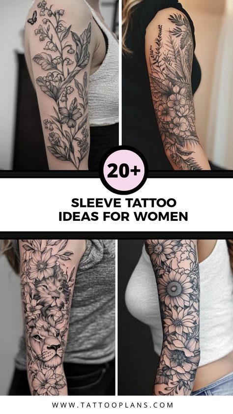 Sleeve tattoos are a popular choice for women looking to make a bold style statement through body art. Choosing the right sleeve design can be an exciting journey into self-expression using intricate designs, floral themes, and symbolic imagery. This collection features chic ideas that range from floral patterns and geometric shapes to more abstract concepts. Whether you're considering your first tattoo or adding to your existing collection, explore these sleeve tattoo options to find the perfect one that speaks to your identity. Get inspired by stunning artworks that truly tell your story. Quarter Leg Sleeve Tattoos For Women, Infill Tattoo Ideas, Women's Rights Tattoo Ideas, Womens Fine Line Sleeve Tattoo, Mother Nature Sleeve Tattoo, Dahlia Tattoo Sleeve, Colorful Arm Sleeve Tattoo For Women, Floral Tattoo Sleeves For Women, Women’s Half Sleeve Tattoo Ideas Upper Arm