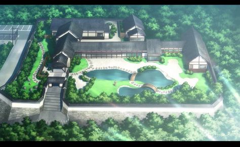 Japanese Mansion Traditional Anime, Anime House Exterior, Japan Mansion, Japanese Mansion Traditional, Traditional Japanese House Anime, Todoroki House, Traditional Japanese Mansion, Japanese Mansion, Anime Houses