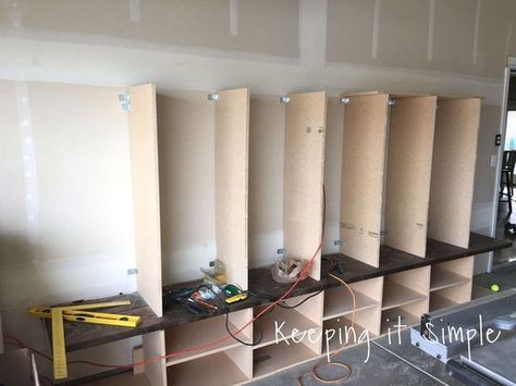 DIY Garage Mudroom Lockers With Lots of Storage #garageorganization Garage Lockers, Garage Bench, Diy Garage Mudroom, Mud Room Garage, Garage Mudroom, Garage Floor Paint, Diy Storage Ideas, Mudroom Lockers, Room Storage Diy