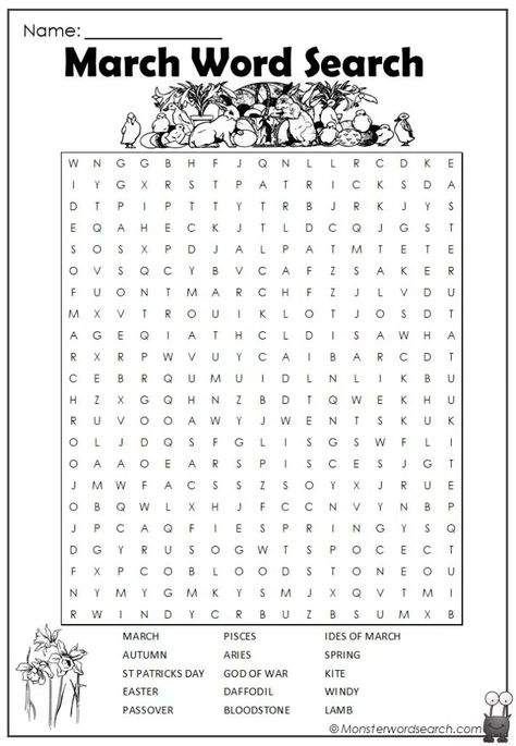 March Word Search, Aries God, Word Search Free Printable, Literacy Bags, Holiday Word Search, Spring Word Search, Free Printable Word Searches, Free Word Search, St Patricks Day Quotes