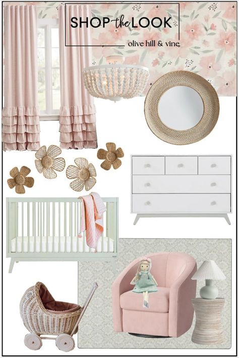 Nursery Sage Green, Nursery Sage, Sage Nursery, Pink Baby Nursery, Pink And Green Nursery, Sage House, Nursery Nook, Sage Pink