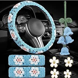 Crochet Car Accessories, Crochet Steering Wheel, Cleaning Air Vents, Cute Plants, Crochet Car, Cottagecore Outfits, Sunflower Decor, Car Interior Decor, Accessories Set