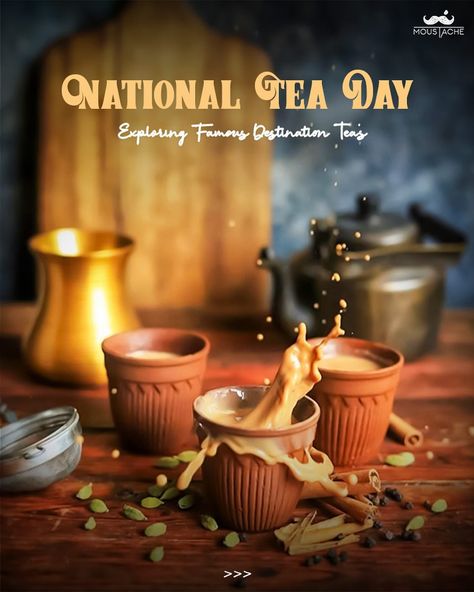 🌿🍵 National Tea Day - Exploring Famous Destination Teas! 🍃🫖 From the exotic flavors of Kashmiri Kahwa and Noon Chai (Kashmiri Pink Chai) to the unique tastes of Kangra Tea and Assam Tea, there’s a world of tea to discover. Savor the elegance of Darjeeling Tea, the robust flavor of Irani Chai, the refreshing notes of Nilgiri Tea, and the smoky twist of Tandoori Chai. Tell us in the comments, which is your personal favorite chai! ☕✨ . . #chai #chailovers #teaday #internationalteaday #moustac... Noon Chai, Tandoori Chai, Irani Chai, Kashmiri Kahwa, National Tea Day, Tea Day, Assam Tea, Darjeeling Tea, Darjeeling