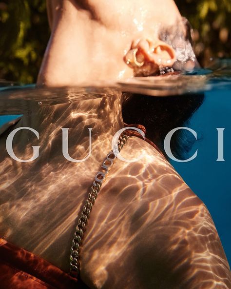 GUCCI | Stories of the season. Embracing the laid-back charm of summer vacations, the Gucci Lido campaign presents elegant new swimwear and… | Instagram Gucci Campaign, Summer Editorial, Swimsuits Photoshoot, Jewellery Photography Inspiration, Pool Fashion, House Details, Jewelry Editorial, Summer Campaign, Campaign Fashion